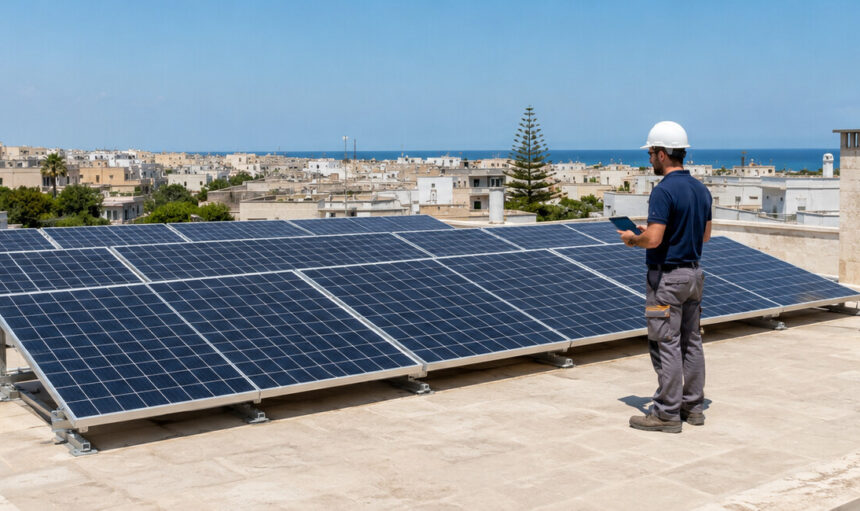 Impianto fotovoltaico controllato durante una giornata estiva a Bari