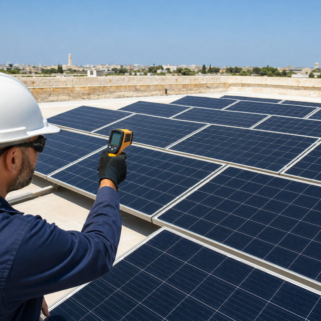 Misurazione della temperatura dei pannelli fotovoltaici in estate